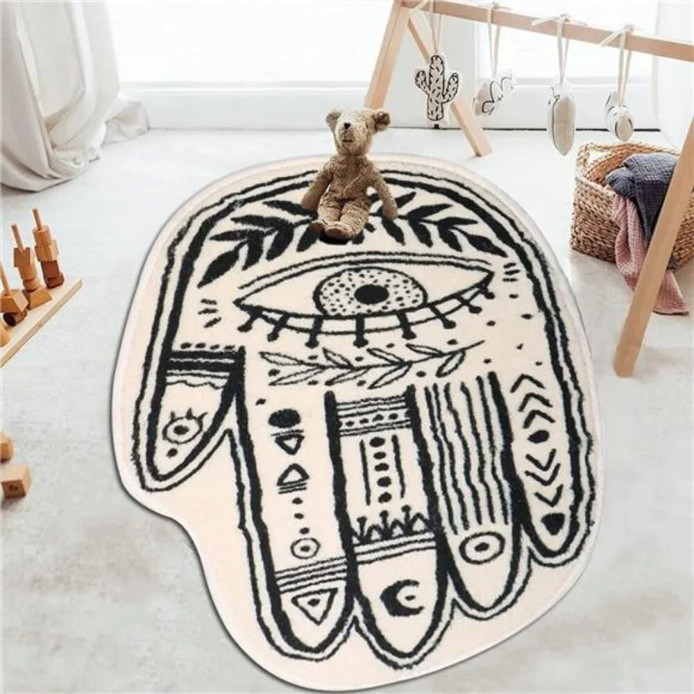 Boho Evil Eye Area Rug, 2.63x3.94ft Cream Color Modern Plush Carpet for Living